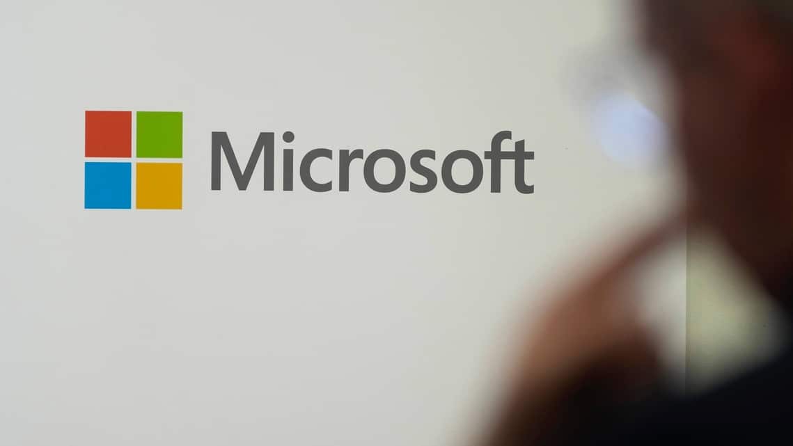 FILE - A logo of Microsoft is displayed during an event at the Chatham House think tank in London, Monday, Jan. 15, 2024.