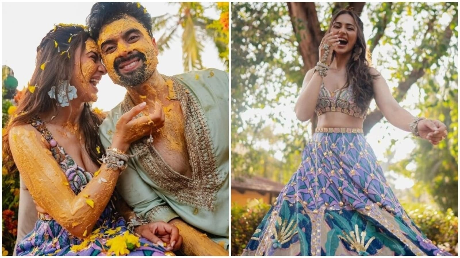 Rakul Preet Singh's colourful bohemian Papa Don't Preach lehenga for Haldi shows brides having fun is the best look