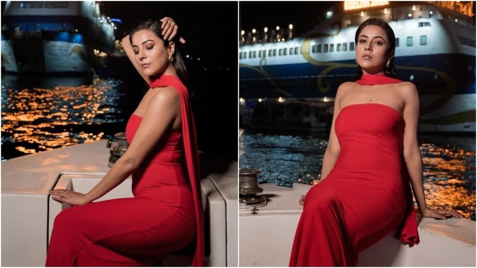 Shehnaaz Gill wears a siren red strapless gown with a stole in sizzling photoshoot; here's what the dreamy gown costs