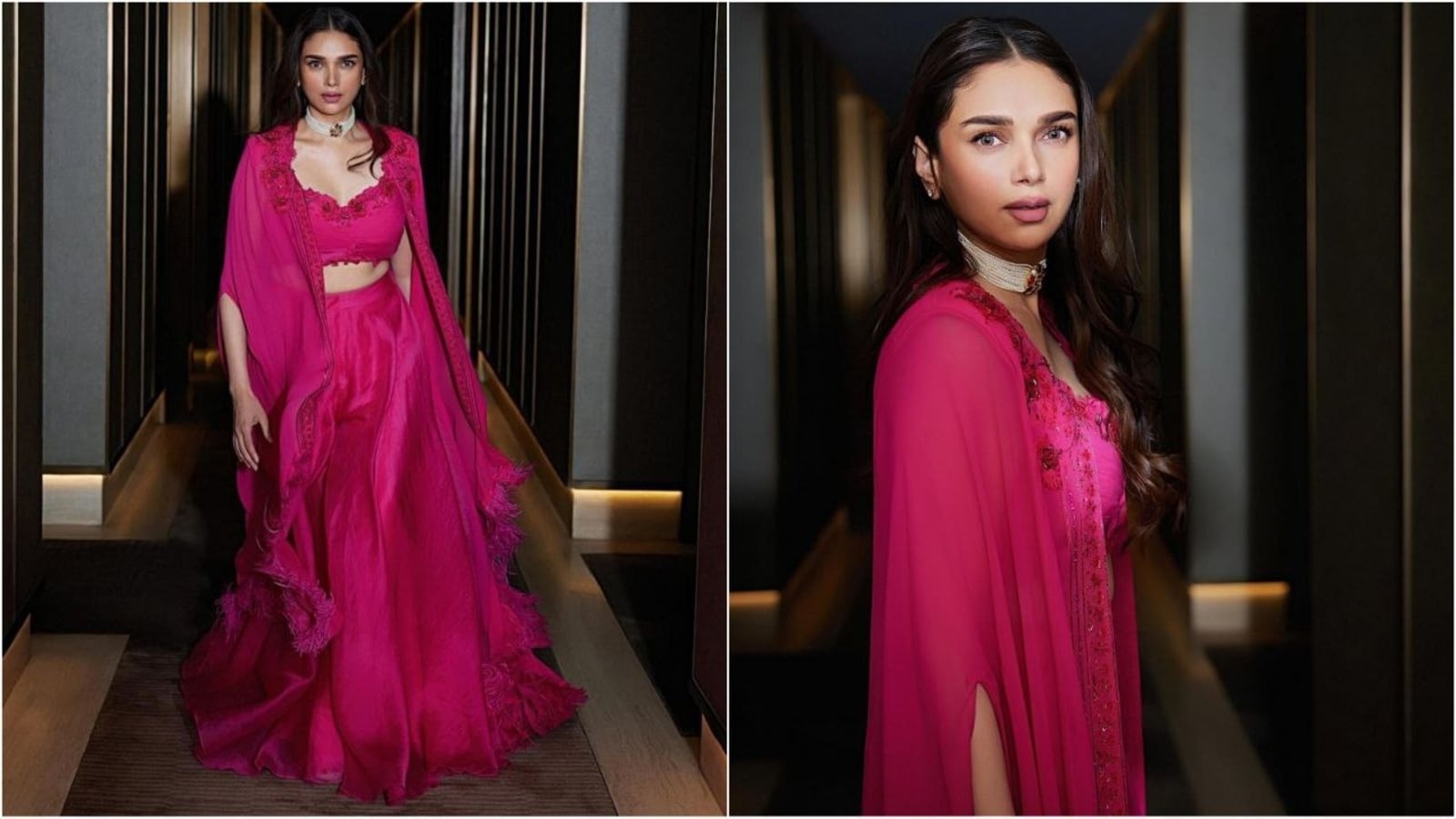 Aditi Rao Hydari’s sartorial splendour shines bright in gorgeous deep pink chiffon sharara ensemble. It costs ₹78k