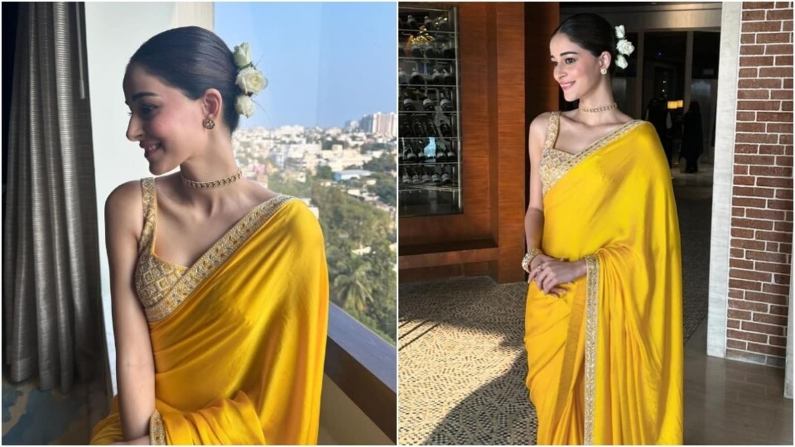 Ananya Panday dazzles in yellow saree, rose-adorned hairdo and minimal makeup during event in Chennai. See pics