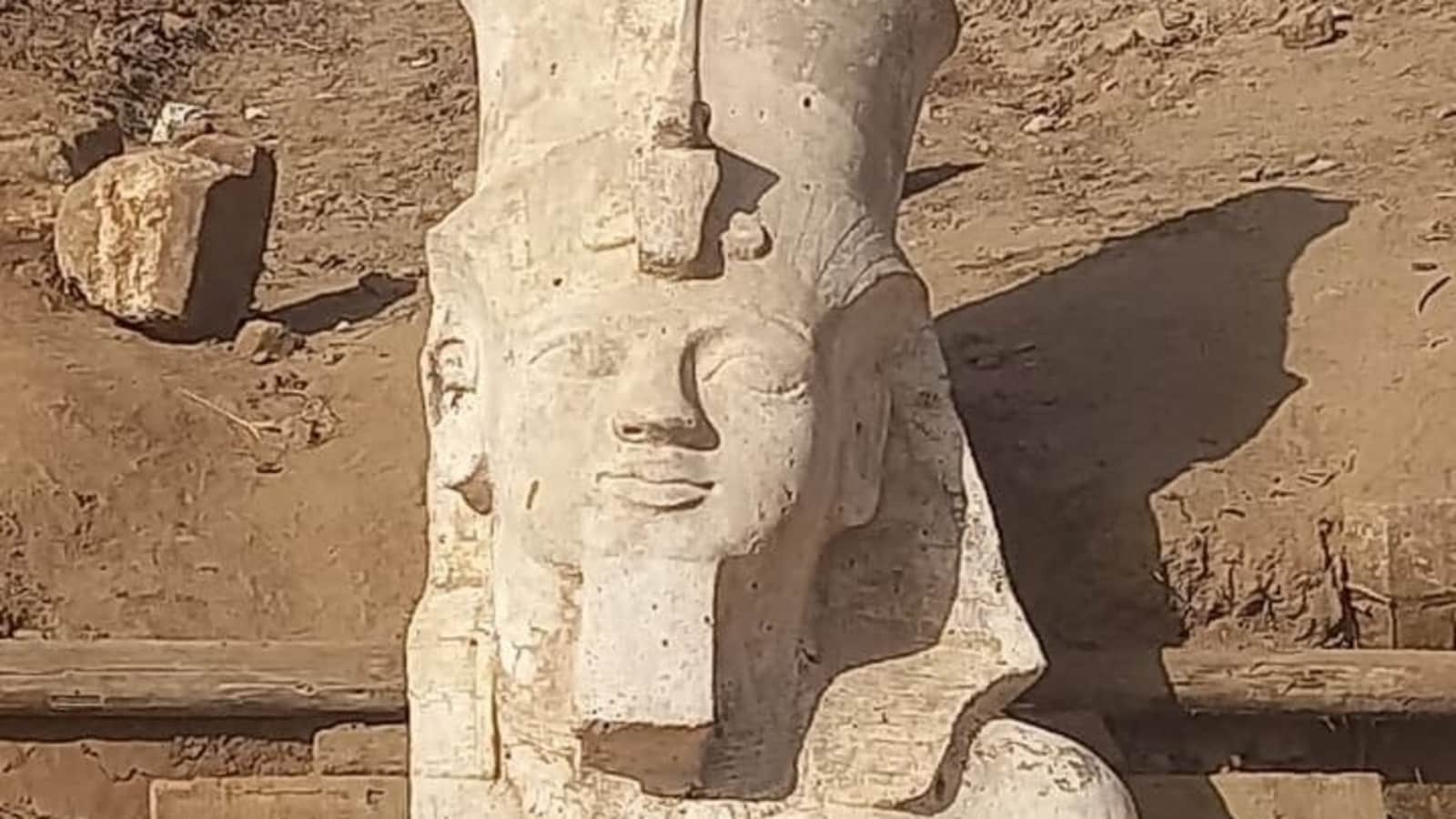 Egypt: Statue of Ramses II, third pharaoh of 19th Dynasty, discovered in Minya sands