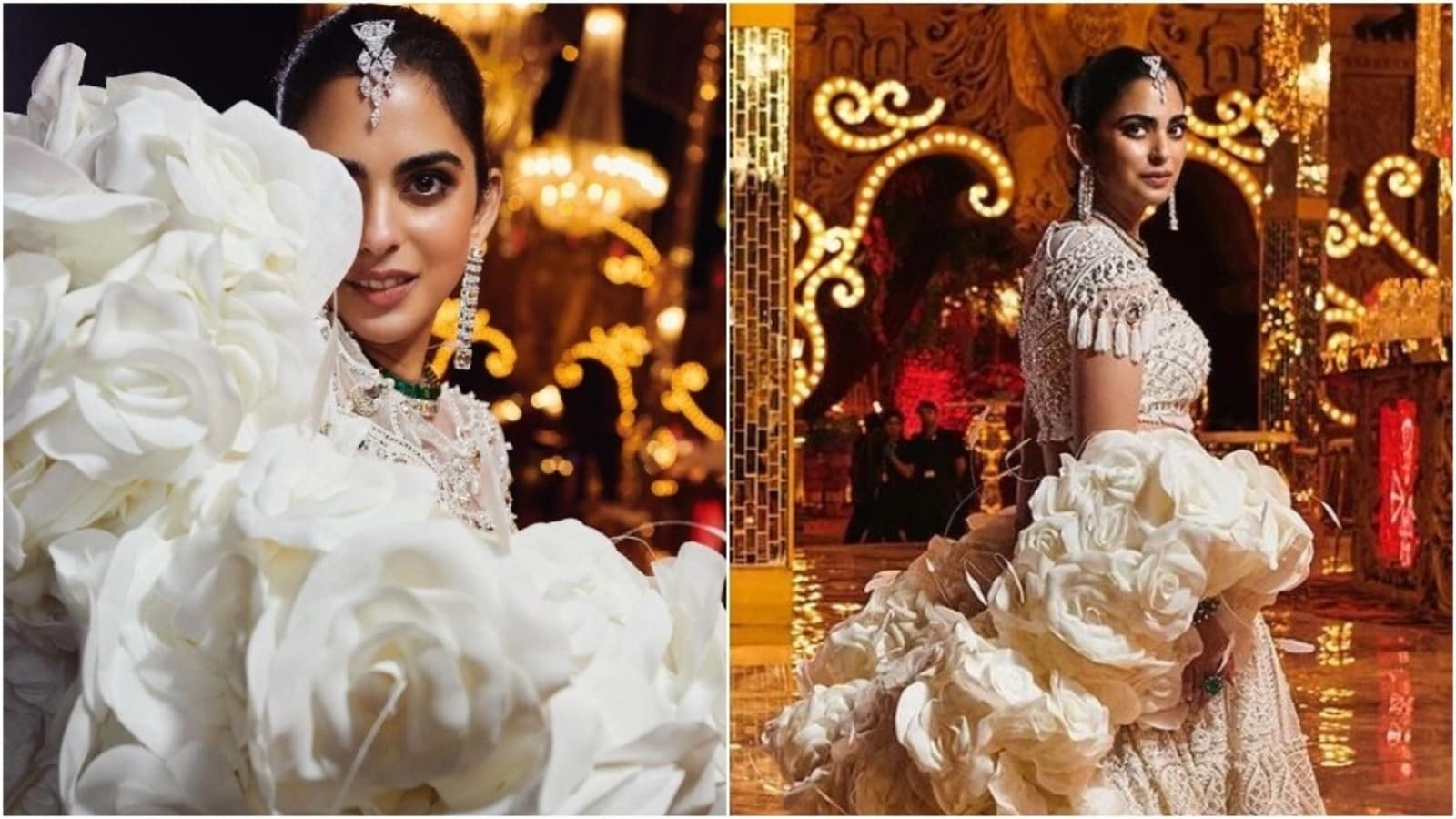 Isha Ambani’s megawatt white lehenga for Anant Ambani-Radhika Merchant’s pre-wedding is decked with diamond, pearls