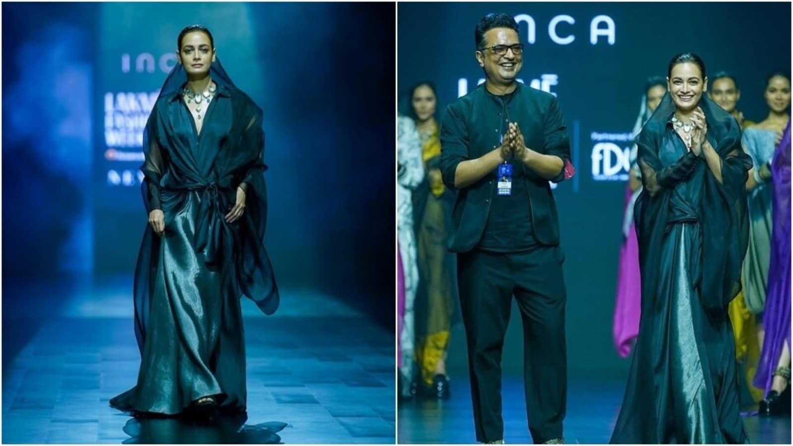 Lakme Fashion Week Day 2: Dia Mirza turns showstopper in a regal look for Sustainable Fashion Day. All pics inside