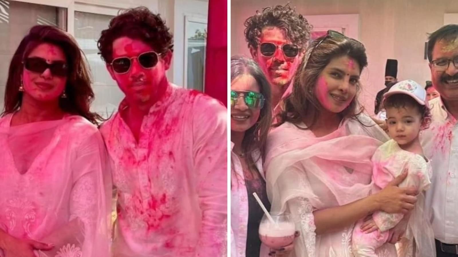 Priyanka Chopra dances with Nick Jonas to dhol beats at Holi party; poses with Malti in her arms. See pics