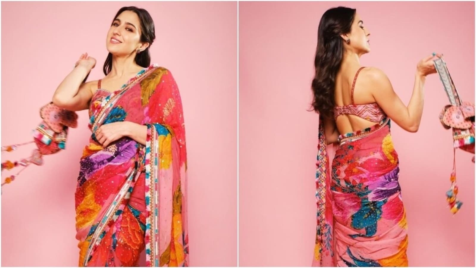 Sara Ali Khan’s burst-of-colour floral saree for film promotions is the Holi after-party look you need. All pics inside