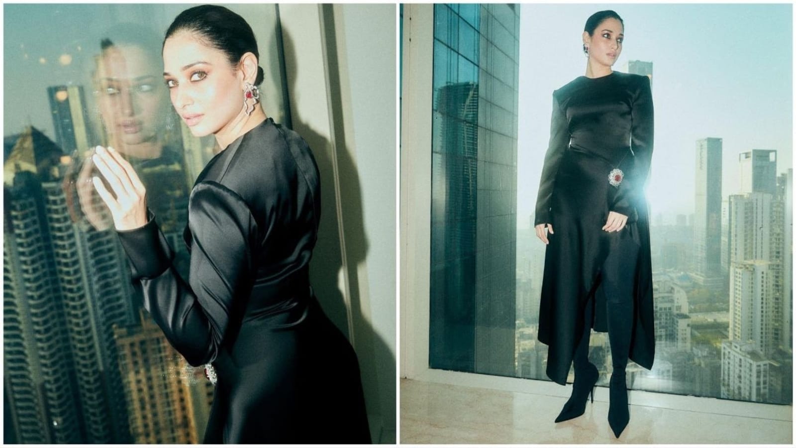 Tamannaah Bhatia stuns in stylish all-black ensemble, radiates elegance in satin dress worth ₹1.16 lakh. All pics inside