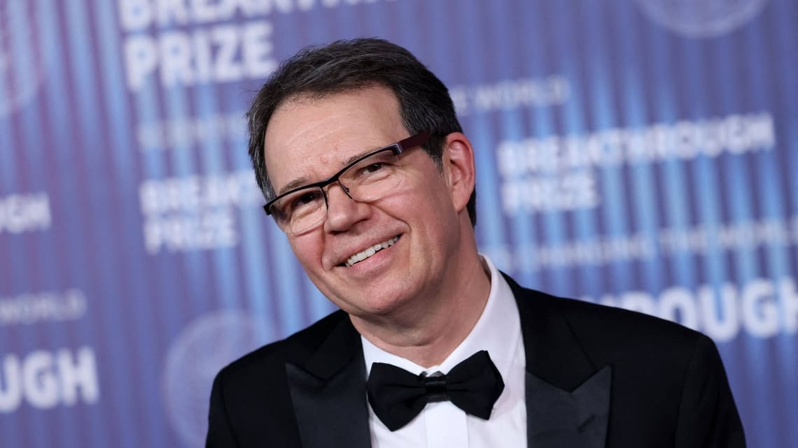 French engineer Michel Sadelain arrives at the Tenth Breakthrough Prize Ceremony at the Academy Museum of Motion Pictures in Los Angeles, California, on April 13, 2024.