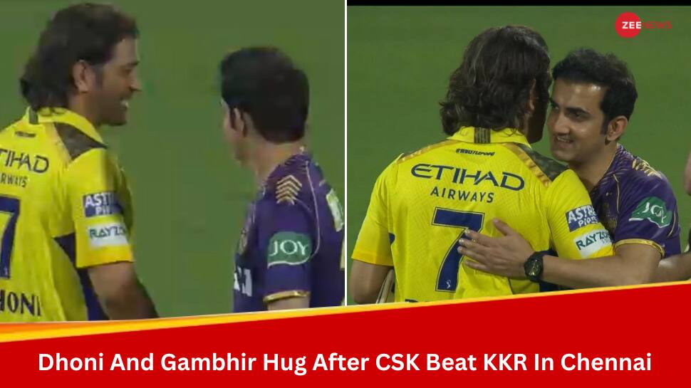 IPL 2024: MS Dhoni, Gautam Gambhir Share Heart Warming Hug After CSK Beat KKR By 7 Wickets At Chepauk – WATCH