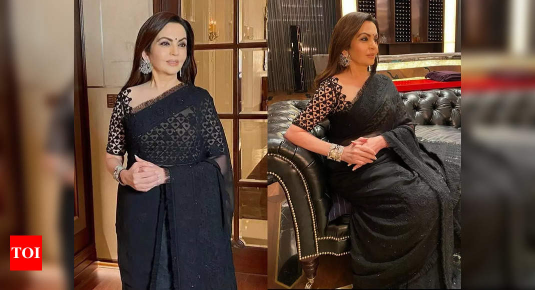 Nita Ambani stuns in a black sari with hand embroidered resham, crystals and sequins – Times of India