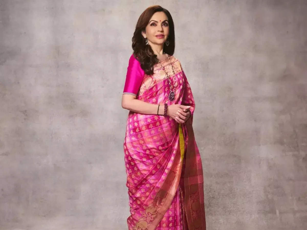 Nita Ambani stuns in rose hued Banarasi brocade sari at first anniversary of NMACC  | The Times of India