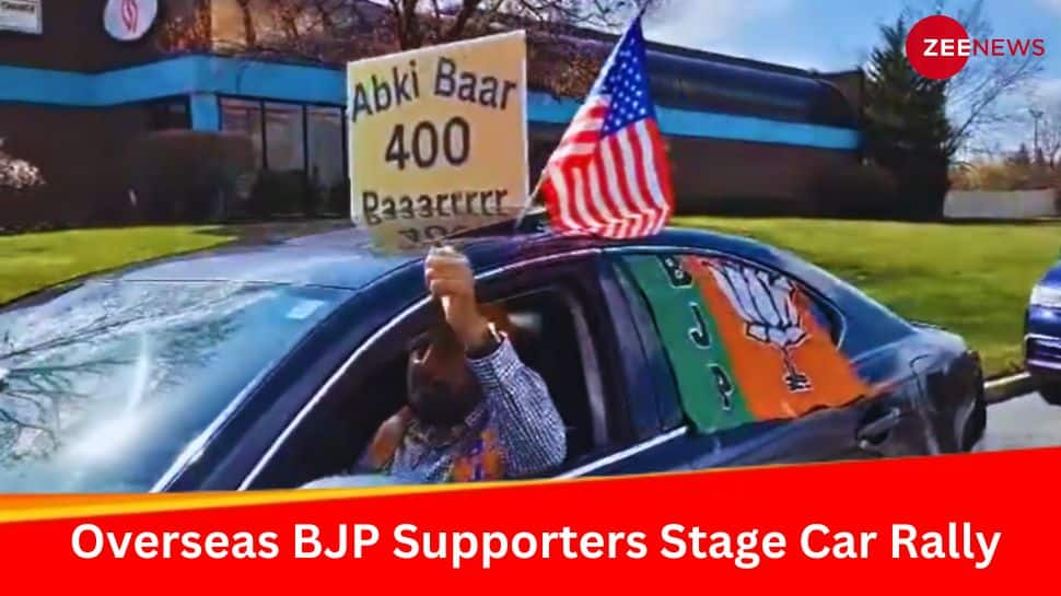 Overseas BJP Supporters Stage Car Rally, Display Placard With Slogan Abki Baar 400 Par