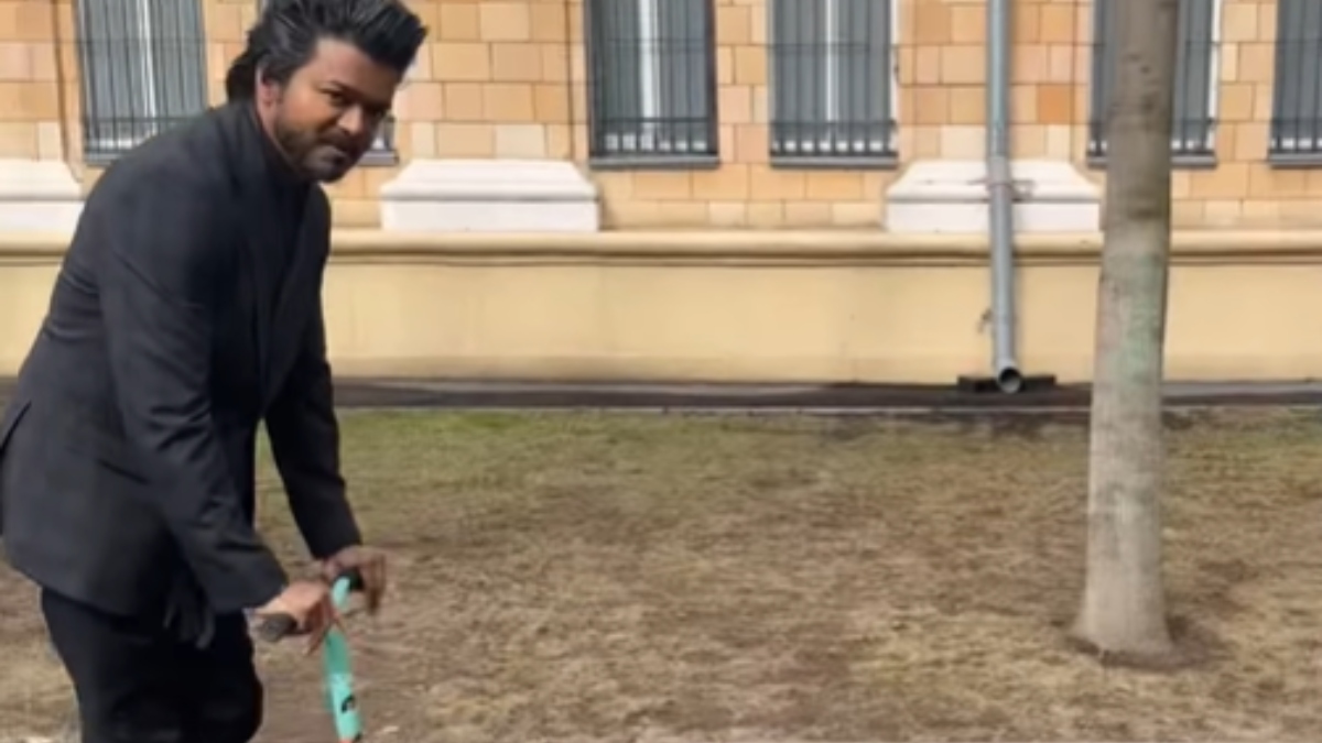 Thalapathy Vijay spotted riding kick scooter on GOAT set, his video from Russia goes viral | WATCH
